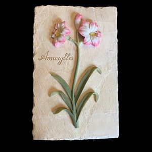 Floral Wall Mounted 3D Orchid, Iris, and Amaryllis Plaques, Set of 3